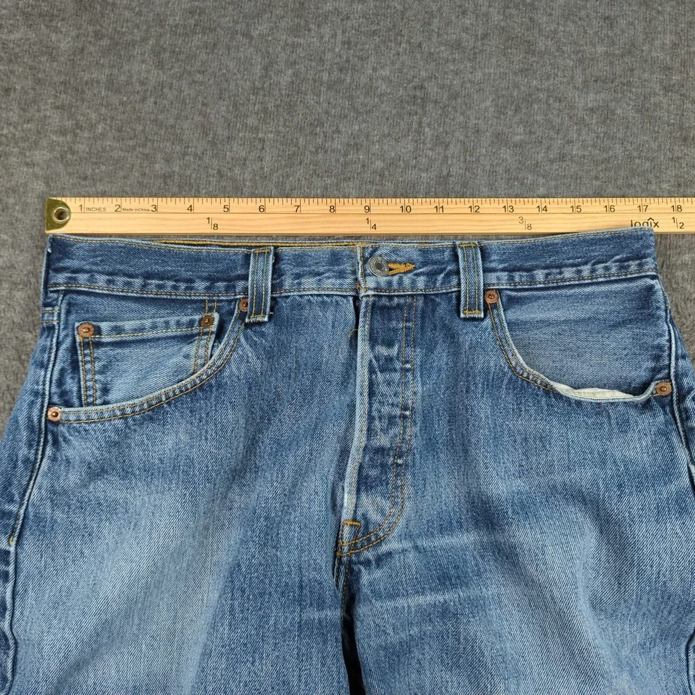 Levis 501 Jeans Mens 34x29 Blue Faded Whiskers Wallet‎ Classic Button Fly